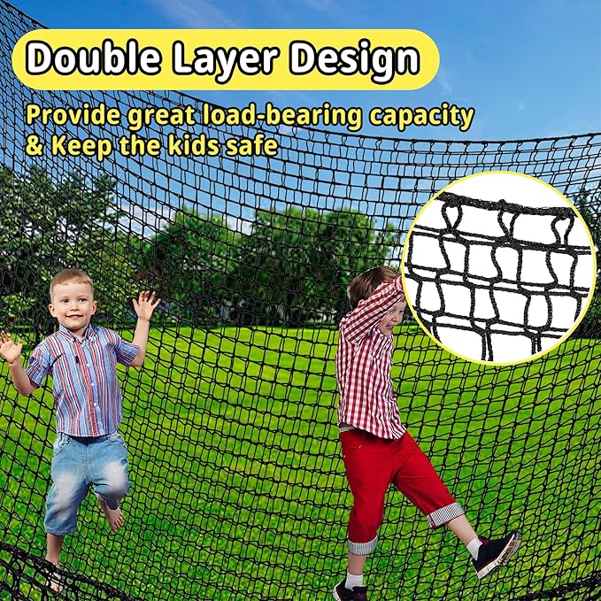 Climbing Cargo Net - 6.5' x 9.8', Double Layer Playground Safety Net with Storage Bag for Kids' Outdoor Treehouse