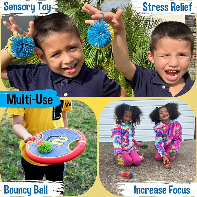 Stringy Balls & Sensory Toys for Kids 8 Pack - Stocking Stuffers For Kids Ages 4 5 6 7 8 9 Year Old Gift Ideas - Best Birthday Toddler Gifts for Boys & Girls - Monkey Pom Balls Fidget Toys Stress Ball