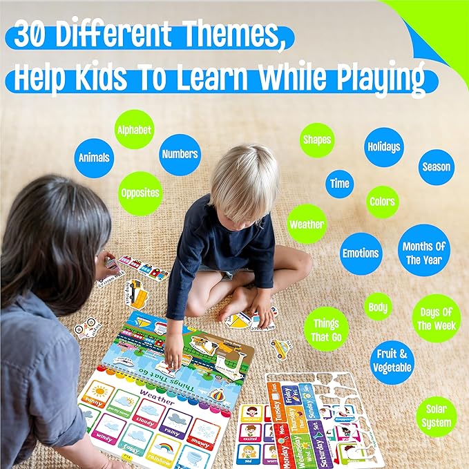 Preschool Busy Book, 30 Different Themes Activities Book, Montessori Learning Toy Educational Tool for Alphabet/Numbers/Color/Shapes/Animals/Weather/Holidays -Autism Sensory Toys for Boys & Girls