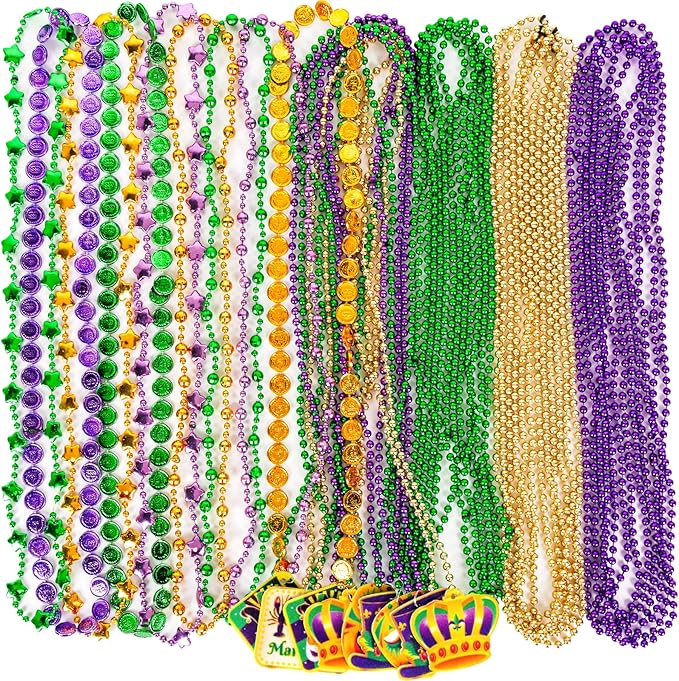 Moon Boat 36PCS Mardi Gras Beads Necklaces Bulk Carnival Accessories for Party Favors Decorations Festival Parades