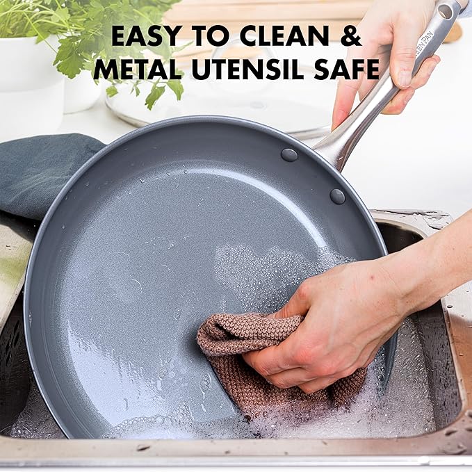 GreenPan Lima Hard Anodized 5QT Stock Pot with Lid, Healthy Ceramic Nonstick, PFOA PFAS-Free Nontoxic Pots and Pans, Oven & Broiler Safe Cookware, Stainless Steel Handles, Grayy (Pack of 2)