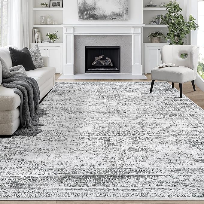 8x10 Area Rugs for Living Room Rug Washable: Abstract Large Rug for Dining Room Bedroom Carpet Non Slip 8 by 10 Indoor Modern Nursery Home Office Grey