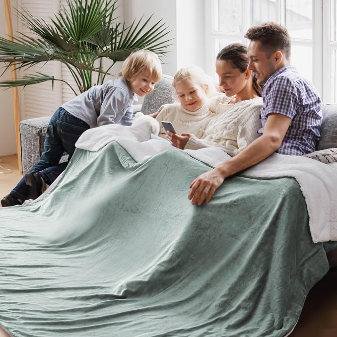 Bedsure GentleSoft Sherpa Fleece Cal King Blankets for Bed, Non-Heated, Thick and Warm Oversized Throw for Women and Men, Soft Fuzzy Plush Large Blanket for Winter, Sage Green, 112x98 Inches