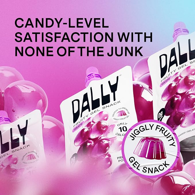 Dally Grape Drinkable Konjac Jelly, 10 Pouches, Korean Fruit Snack | Sugar free, keto and gluten free; prebiotics, postbiotics and vitamin C for skin and immune health