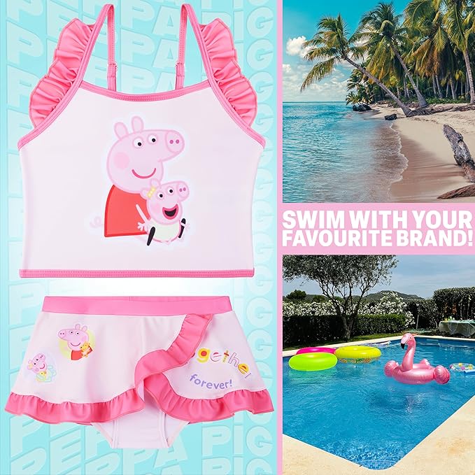 Paw Patrol | Hello Kitty | Peppa Pig Girls Swimsuit, Two Piece Bikini Top & Bottom Set, Bathing Suits with Adjustable Straps