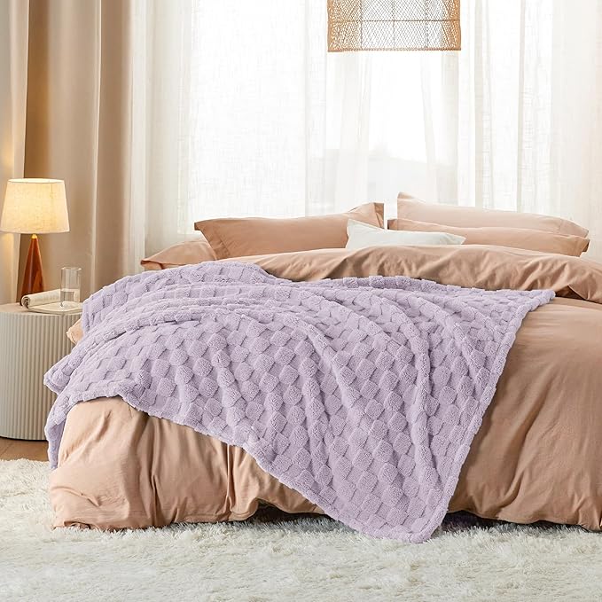 Bedsure GentleSoft Lavender Purple Throw Blanket for Couch Bed, Checkered Fleece Soft Cozy, Cute Throw for Bedroom Home Decor Gifts for Kids Girls,Lavender Fog, 50x60 Inches