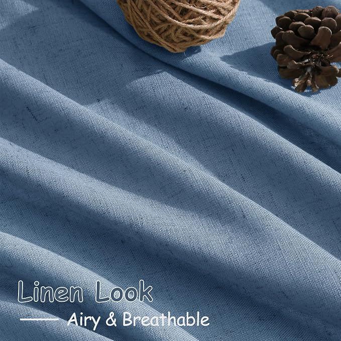 Extra Long Curtains 102 Inches for Living Room/Bedroom Stone Blue Back Tab Rod Pocket Light Filtering Semi Sheer Drapes Cotton Linen Textured Window Curtain 102 Inch for Bedroom 9 FT,2 Panels