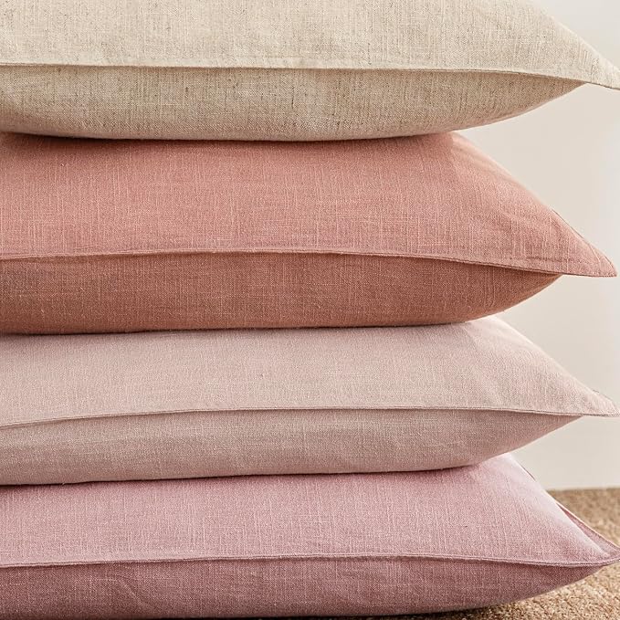 Foindtower Pack of 2, Decorative Linen Solid Throw Pillow Covers Soft Accent Cushion Euro Case Boho Farmhouse Pillowcase for Chair Couch Sofa Bedroom Living Room Home Decor 18 x 18 Inch Rose Pink