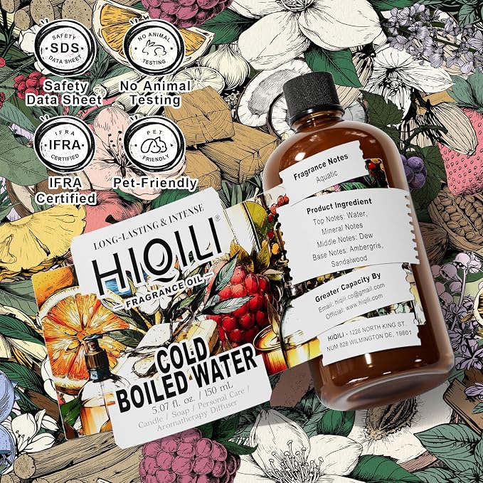 HIQILI Cold Boiled Water Fragrance Oil for Home Diffuser, Great for Making Candle, Soap, Body Wash, DIY Multipurpose Room Spray- 5.07 Fl Oz