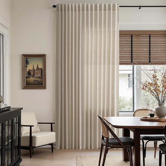 Cobblestone Linen 144 Inch Curtains for Living Room Light Filtering Semi Sheer Curtain Back Tab Modern Farmhouse Decor Elegant Drapes Floor to Ceiling High Window for Bedroom 52x144, 2 Panels