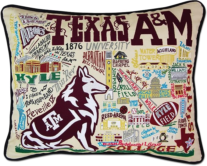 Catstudio Throw Pillow, Texas A&M Embroidered Pillow - Collegiate Decorative Pillows for Aggies Fans for Graduation, Game Day, Alums and Parents
