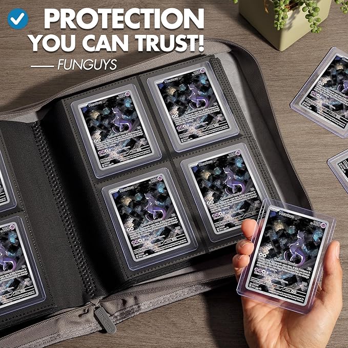FunGuys Toploader Binder – 4 Pocket Trading Card Binder for 128 Top Loaders, Pokemon Card Binder, MTG, Yugioh, Sports Cards, TCG Storage Album, Zipper Card Collector Folder