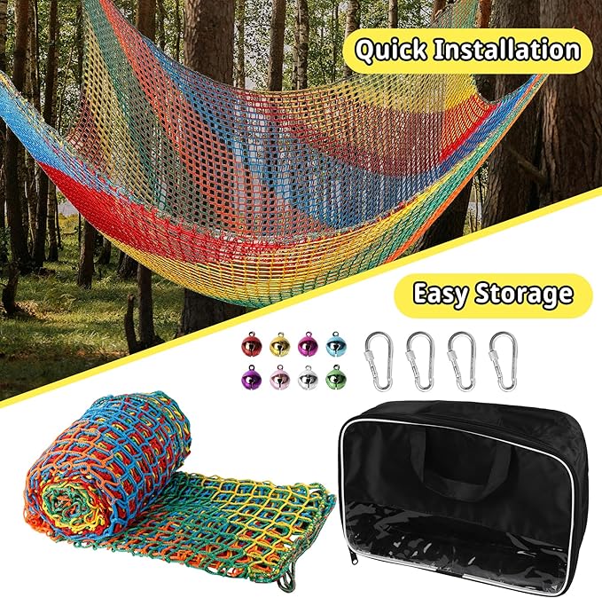 Climbing Net 14.7' x 9.8', Double Layers Playground Safety Net for Kids, Multicolored Climbing Cargo Net for Tree House, Obstacle Training, Back Yard