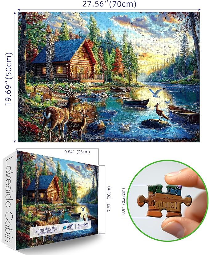 Blueforest 1000 Piece Jigsaw Puzzle for Adults Lake Lodge & Elk Landscape Puzzle Hard Impossible Difficult Challenging Puzzles for Adults, Perfect for Game Nights Family