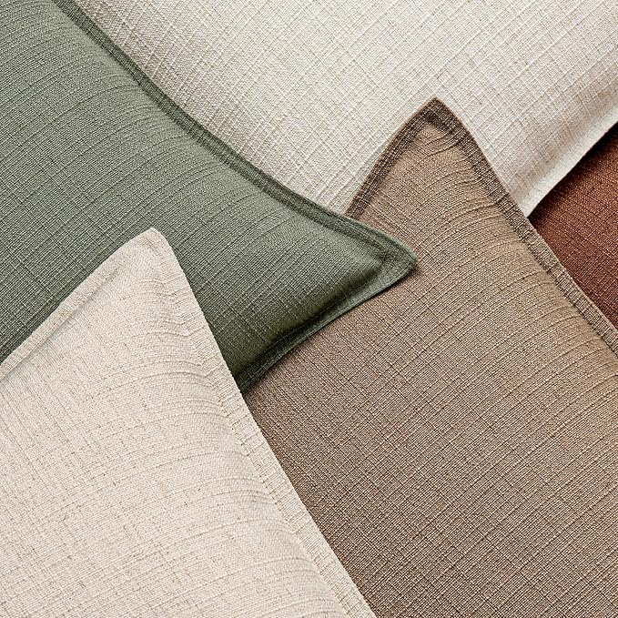 MIULEE Thick Textured Lumbar Throw Pillow Covers 20x12 Inch Natural Linen | Set of 2, Decorative Linen Pillow Cover, Flange Edge Design, Farmhouse Modern Boho Style, Bed Couch Living Room Decor