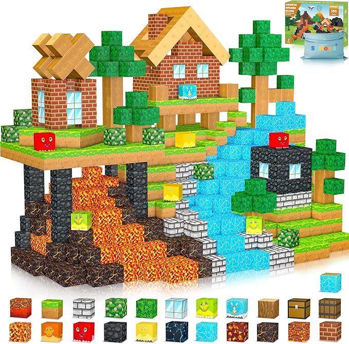150PCS Magnetic Blocks Dinosaur Toys, Magnetic Building Blocks Cubes Tiles, STEM Sensory Outdoor Toys for Kids Toddlers Boys Girls Ages 3 4 5 6 7 8 Birthday Gifts