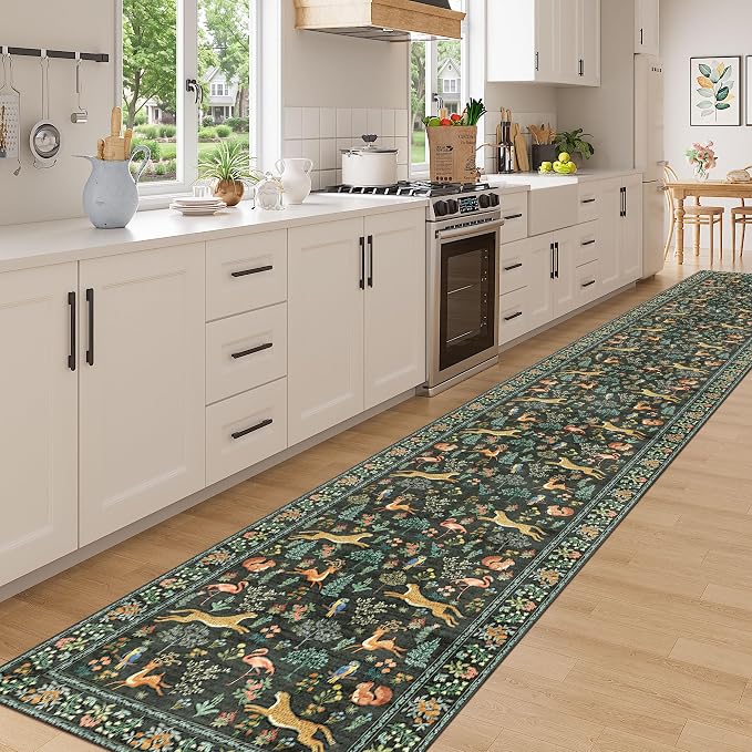 DUKINO 3x20 Washable Runner Rug, Non Slip Animal Hallway Runner Rug, Black | Soft, Low Pile, Stain Resistant Indoor Carpet Runner for Entryway, Kitchen, Bedroom, Bathroom, Pet Friendly, Home Decor