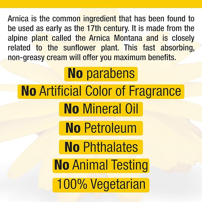 Arnica Cream, Natural, Non-Greasy, Hypoallergenic and Unscented, 4 oz (Pack of 1)