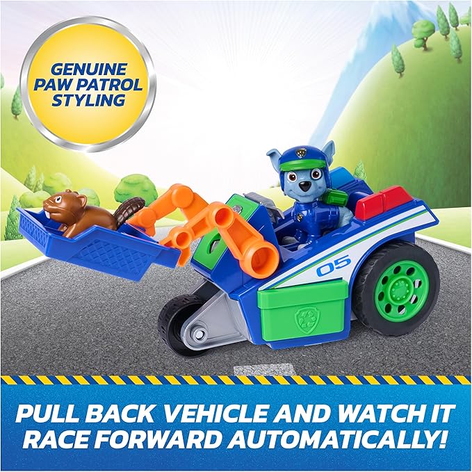 Paw Patrol: Search & Rescue, Rocky Rescue Recycler Vehicle with 2 Figures, Toy Car with Pull-Back Action, Kids Toys for Boys & Girls Ages 3+