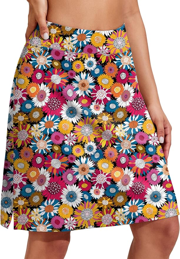 COOrun Women's 20" Knee Length Skirts High Waisted Golf Skorts with Pockets | Soft, Quick Dry, Split Hem, Built-in Shorts, A-line, Modest Skirts, for Golf Athletic Tennis Work Casual