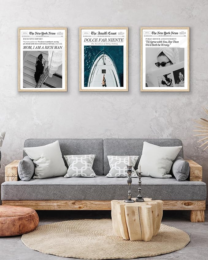 EcoHest Small 8x10 in Mom I Am a Rich Man Newspaper Framed Wall Art | Natural Oak Wood Frame, Canvas Wall Art, Girly Fashion Magazine Decor for Bedroom, Apartment, Dorm Room, College Room, 1Pack