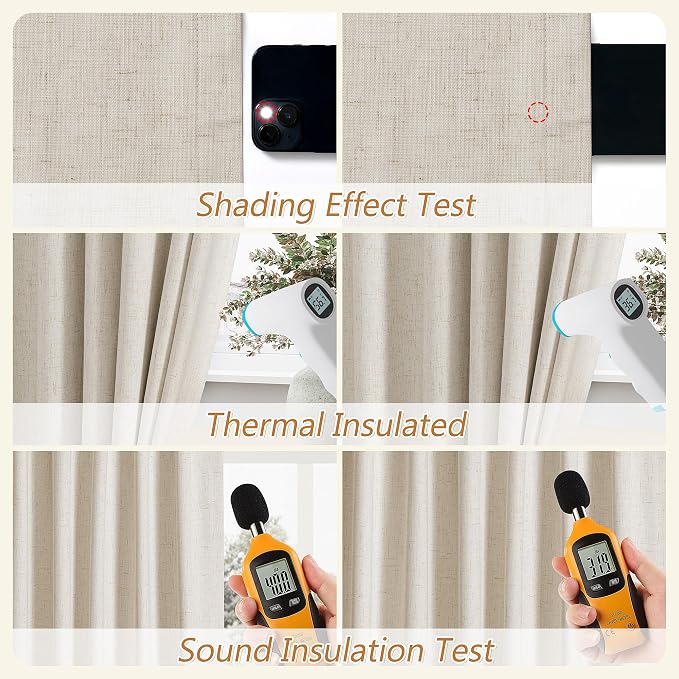 Guken Extra Long 100% Blackout Linen Curtains for Bedroom 108 inches Long, Thermal Insulated Room Darkening Black Out Drapes for Living Room, Back Tab Rod Pocket 2 Panels Set,Cream Beige,52x108