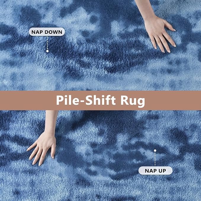 FinRèc 5x7 Washable Area Rugs for Bedroom Living Room, Low Pile Thin Ultra Soft Shag Rug, Non-Slip Carpet Indoor for Home Decor (Tie-dye Teal)