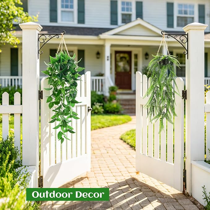 Der Rose 4Pcs Fake Hanging Plants with Lush Cascading Greenery | Artificial plant with black pots, 20–34 in long faux vine, for bathroom, kitchen, living room wall, shelf decor indoor