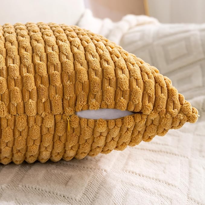 Set of 4 Mustard Yellow Decorative Throw Pillow Covers 18x18 Inch Corduroy Pillow Covers for Bed Couch Sofa Living Room Soft Square Cushion Cases