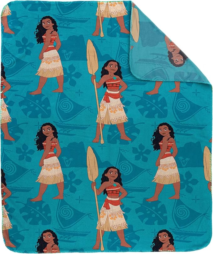 Jay Franco Kids Plush Throw Blanket – Soft & Cozy Fleece Throw for Bedroom & Couch Décor, Official Licensed Product, Teal - Moana, 40x50 - Travel Blanket