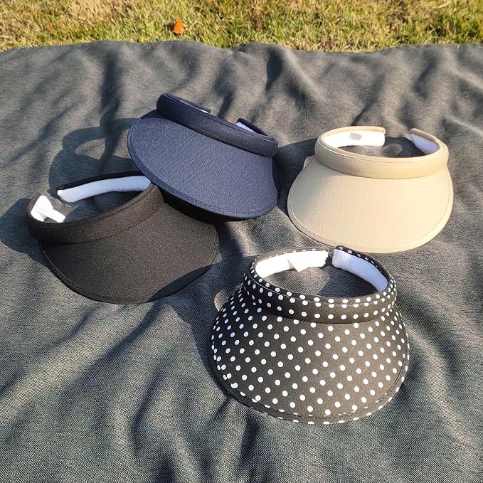 4 Pack Sun Visor Hats Women Men Clip on Cotton Wide Brim Visors Hat Outdoor Sports Golf Beach Travel Tennis Caps