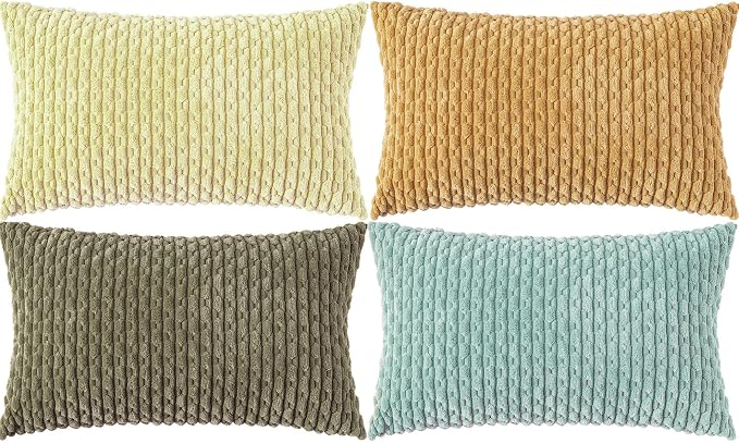 Set of 4 Pale Yellow Decorative Throw Pillow Covers 12x20 Inch Corduroy Pillow Covers for Bed Couch Sofa Living Room Soft Cushion Cases