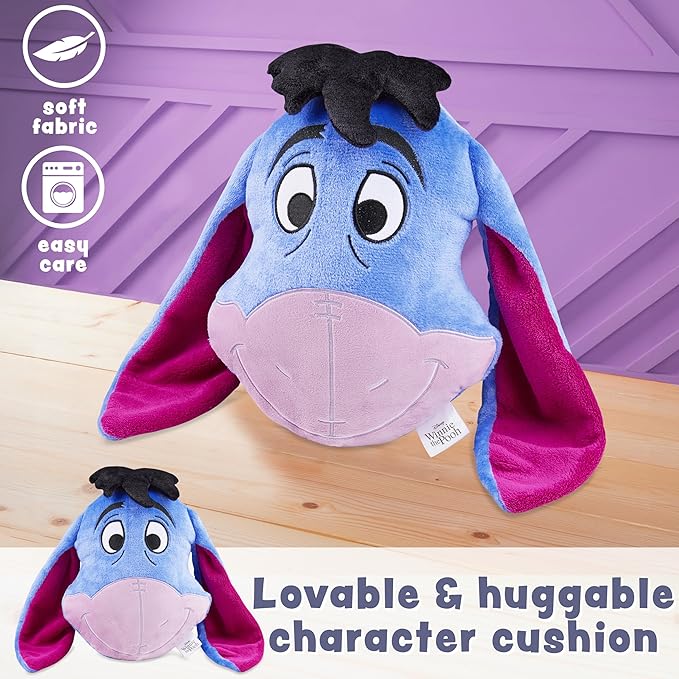 Disney Stitch 3D Plush Cushions for Bed Travel, Cute Cuddle Pillow Stuffed Character Pillow, Bedroom Accessories, Room Decor, Gifts for Kids (Blue Eeyore, L15.35 x W11.81)