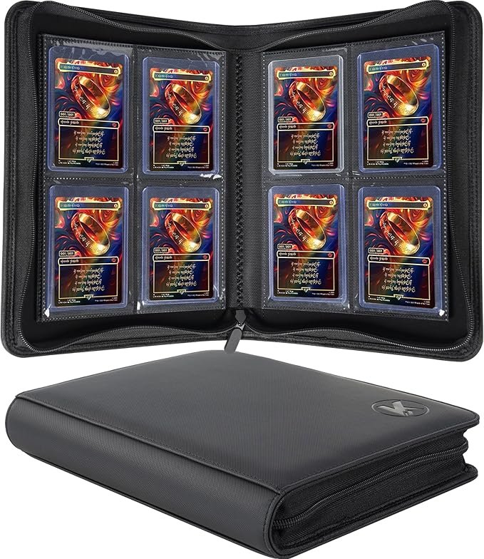 Top loader Binder, Holds 128+ Toploaders, 4 Pocket Top Loader Card Storage Case, Double-Sided Pockets for trading card in 3 x 4'' Toploaders