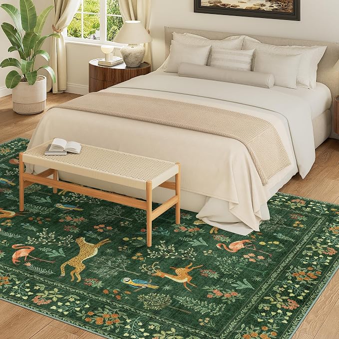 DUKINO 6x9 Area Rug, Washable Animal Living Room Rug Non Slip, Green | Soft, Low Pile, Non-Shedding Indoor Large Carpet for Bedroom, Dining Room, Kids PlayRoom, Farmhouse, Pet Friendly, Home Decor