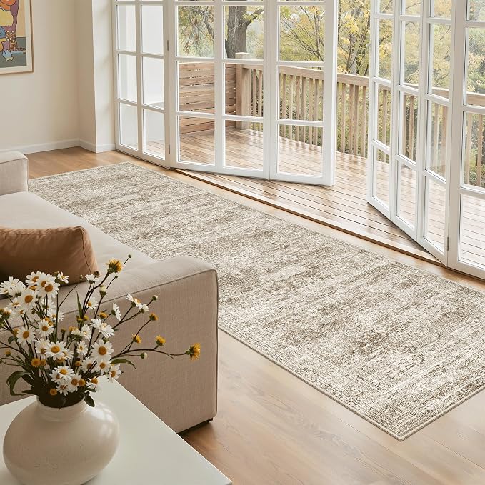 Soalmost Washable Kitchen Runner Rug 3x8 Hallway Entry Rugs Non-Slip, Brown | Vintage Runners 8ft for Bathroom Laundry Room, Foldable Low-Pile Floor Carpet Mat for Entryway Corridor Bedroom