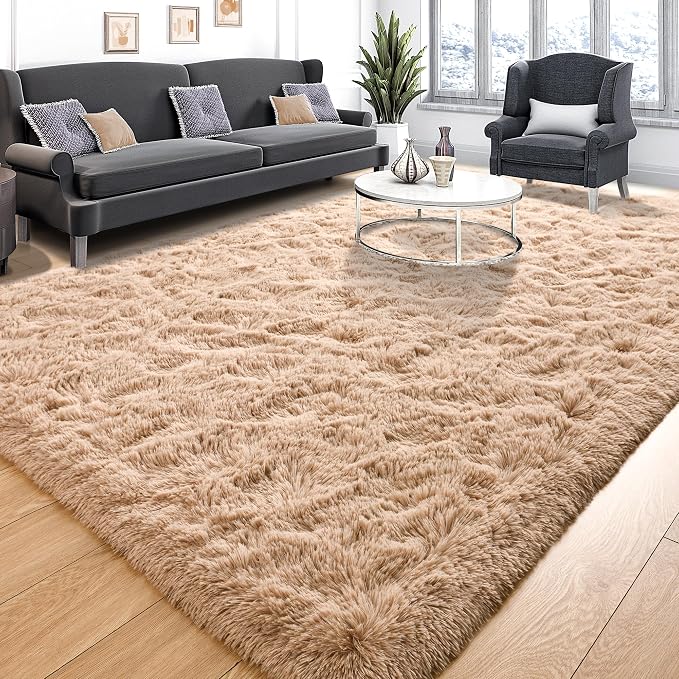 Tepook Super Soft Fluffy Rugs for Living Room, Area Rugs 8x10 for Bedroom, Modern Shaggy Rug Fuzzy Carpets for Kids, Plush Indoor Nursery Home Decor Rug with Non-Slip Bottom, Beige