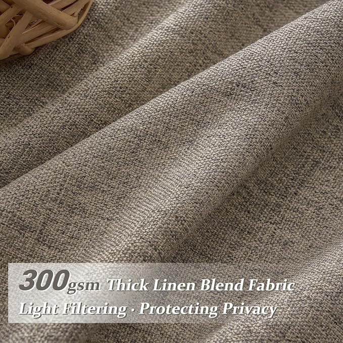 Pinch Pleat Extra Long 132 Inch High Ceiling Curtains for Living Room 2 Panels Set, Memory Shape Dark Brown Flax Linen Semi Sheer Textured Drapes Light Filtering for 11 FT Length Large Windows Curtain