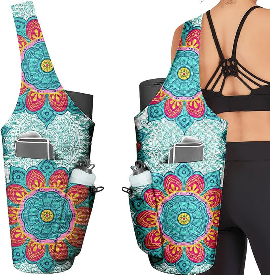 Yoga Bag for Women, Large Yoga Mat Bag Tote Carrier with Wet Dry Pocket, Water Bottle Holder & Adjustable Strap, Fits 1/2" Thick Yoga Mat for Gym, Pilates, Travel, Work