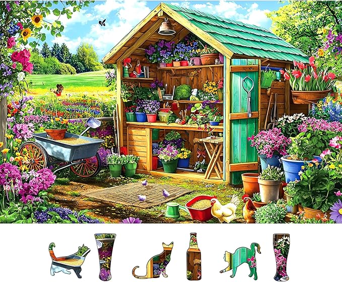 500 Piece Jigsaw Puzzles for Adults Garden Shed with Colorful Spring Flowers Gardening Tools Flower Potting shed Puzzles with Letters on Back, Fun Family Puzzle & Relax Activity for Seniors