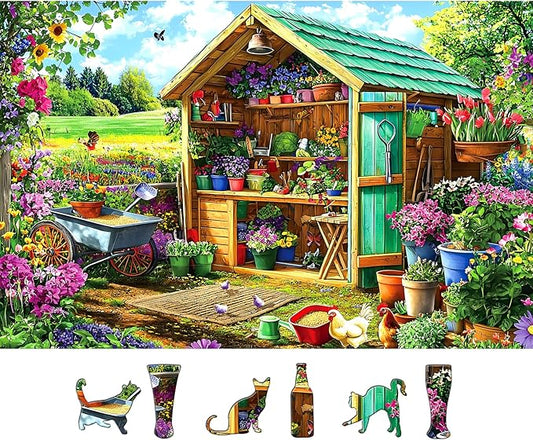 500 Piece Jigsaw Puzzles for Adults Garden Shed with Colorful Spring Flowers Gardening Tools Flower Potting shed Puzzles with Letters on Back, Fun Family Puzzle & Relax Activity for Seniors