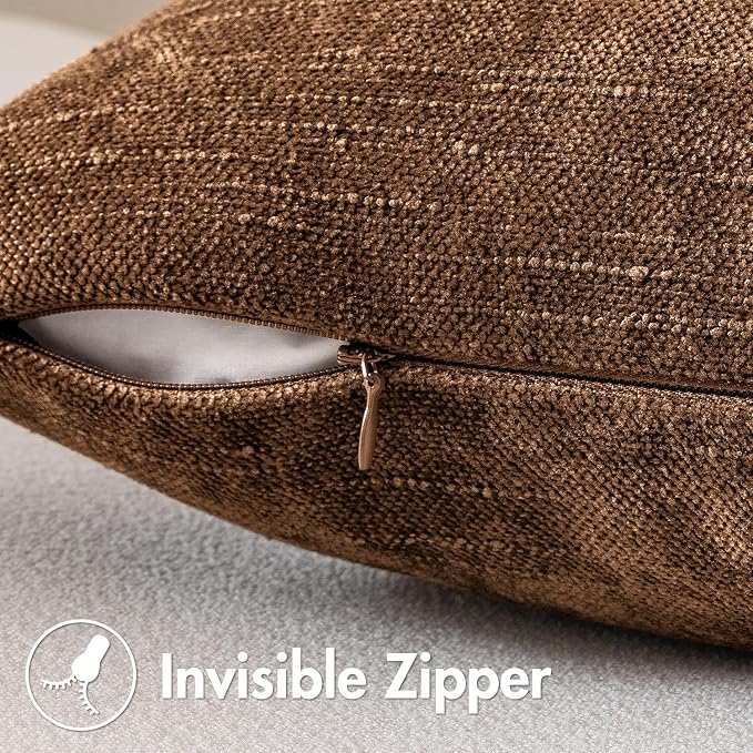 MIULEE 24x24 Inch Euro Textured Chenille Throw Pillow Covers Honey Brown | Pack of 2 Decorative Soft Throw Pillows,Solid Textured Cushion Covers,Modern Home Decor for Bed Couch Sofa Bedroom Livingroom