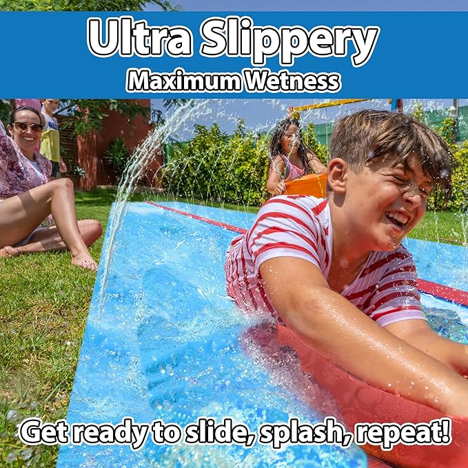 JAMBO 40FT Mega Slip Splash and Slide with 2 Bodyboards | Water Slide Waterslide Backyard Outdoor Water Toys for Kids with Sprinklers | Outdoor Splash Mat Splash Pad, Double Lane Summer Toy