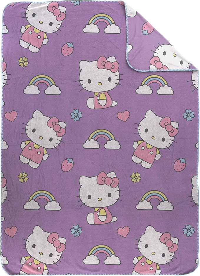 Jay Franco Plush Throw Blanket – Soft & Cozy Fleece Throw for Bedroom & Couch Décor, Official Licensed Product, Purple - Hello Kitty, 46x60 - Throw Blanket