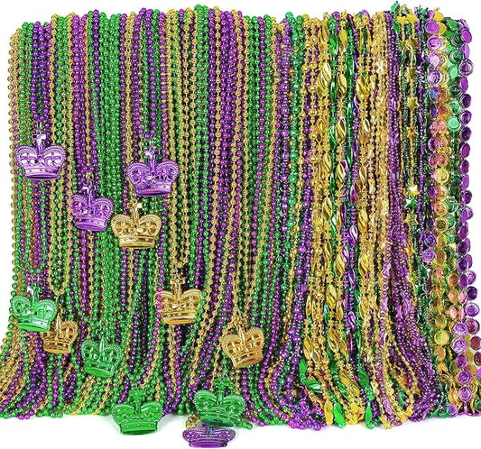 300PCS Mardi Gras Beads Costume, Green Purple Gold Metallic Beads Necklaces Accessories Bulks, Necklace Costumes Women Men for Parade Throws Party Decor Favor Supplies