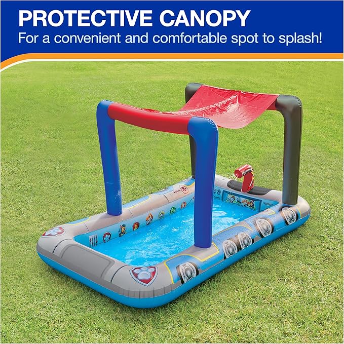 SwimWays Paw Patrol Deluxe Inflatable Pool, Above Ground Pool with Canopy and Fast Inflation for Kids Aged 3 & Up