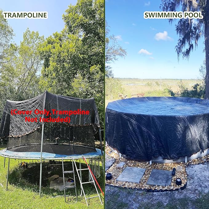 Trampoline Shade Cover, Sun Shade Cover Round 90% Sunblock Shade Cloth w/Rope, Sun Protection Trampoline Canopy for Outdoor Backyard Playground Accessories(Tent Only)