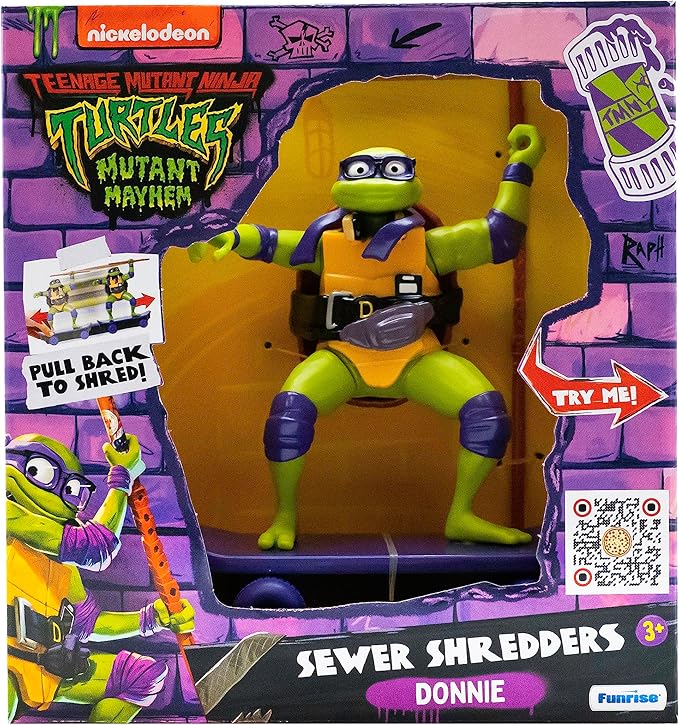 Teenage Mutant Ninja Turtles Toy, Donatello Sewer Shredder Pullback Skateboard, Mutant Mayhem TMNT Collectible Ninja Turtle, Ages 3+