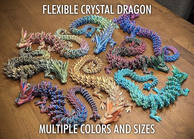 Large 24" Articulated Crystal Dragon - Multi Color 3D Printed Plastic Dragon Figure - Rainbow Pearlescent Colors - Interlocked Body Segments and Legs (Large 24", Dark Rainbow)