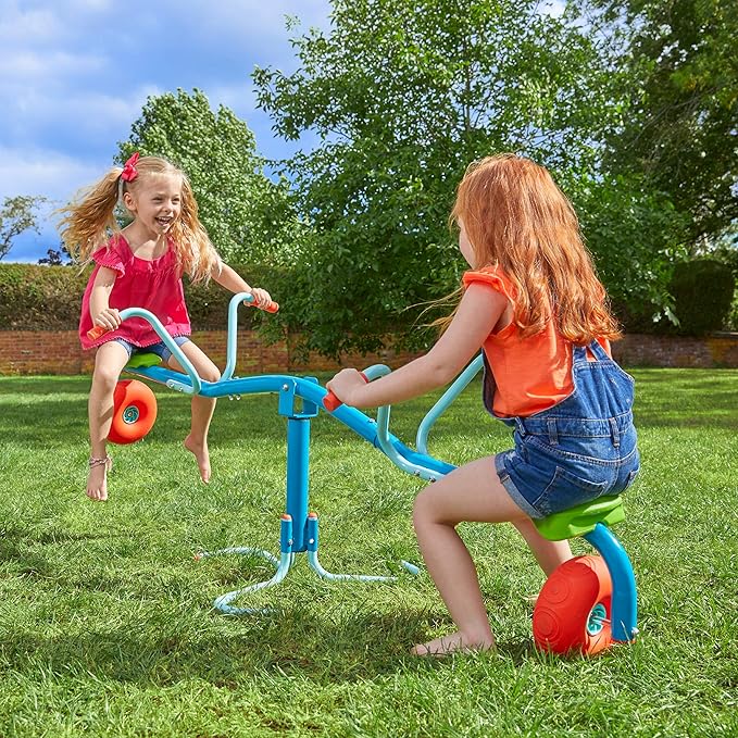 TP Toys Spiro Spin Seesaw | Sit and Spin Teeter Totter with 360 Spin and Bounce Wheel | Kids Outdoor Play Equipment for Backyard, Playground, or Indoor Fun | Boys and Girls Ages 3-8